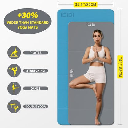 Foldable Yoga Mat Extra Large 74"×31.5" | Double-Sided Non-Slip,Extra Wide Foldable Design,8mm Extra Thick,Exercise Mat for Home, Studio and Travel Use - color: Blue+Black