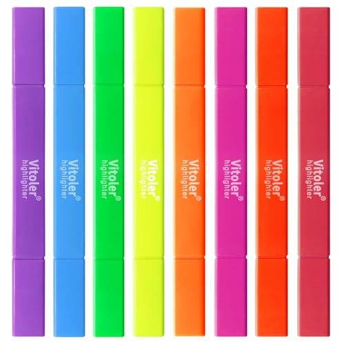 Vitoler Highlighters Assorted Colors, 8 Pack Dual Tip Pastel Highlighters | For teachers, For nurses, For women, For bibles, For markers, For writing, For journaling, For office, For School Supplies - color: Vibrant Colors