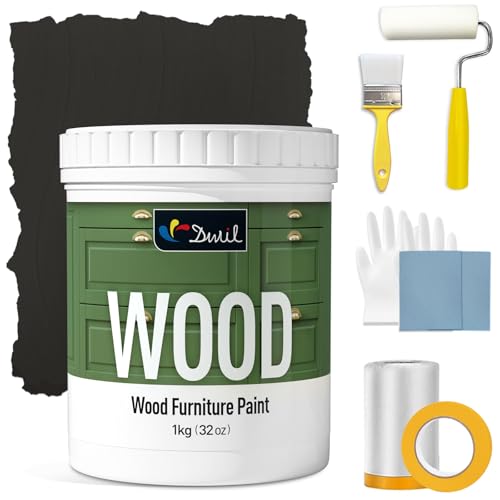 DWIL Matte Finish Furniture Paint - 32 Oz Wood Paint for Cabinets, Doors, Tables, and Dressers Refinishing - Water-Based, Non-Toxic & Odorless, Easy to Apply(Black)-With Tools - color: Black, size: 32 Ounce (Pack of 1)