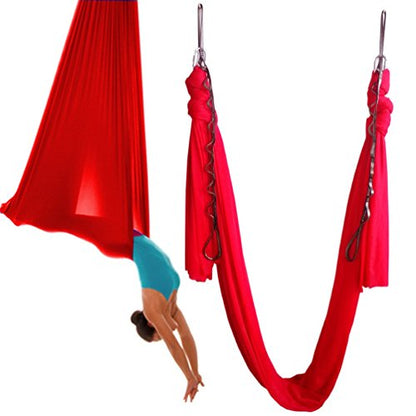 Aerial Yoga Hammock 5.5 Yards Yoga Swing Pilates Silk Home Gym Fitness Include hardware,Daisy Chain, Pose Guide - color: Red