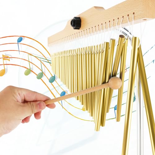EASTROCK 36 Note Chimes Single-row Bar Chimes Height-Adjustable Stand Gold - color: 36note Gold