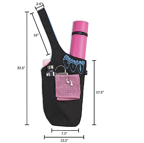 Yoga Mat Bag & Carrier with Pockets for Women - color: Black & Azure Blue