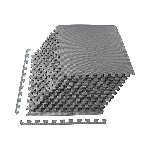 BalanceFrom 24x24 Inch EVA Interlocking Foam Exercise Tile Mat – Non-Slip Puzzle Flooring for Home Gym, Fitness Studio, or Playroom with Multiple Thickness, Coverage Sizes and Color Options | Tiles for Home Gym, Studio, or Playroom Flooring, Gray, 24 in x
