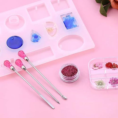 11 Pcs Silicone Resin Mold Tools Set Stirring Needle Spoon Tool Tweezers Precision Kit, Anti-Static Electronics Tweezers Set for Resin Art Crafts,Jewelry Making,DIY Epoxy Casting Molds-Rose Red & Cyan - color: Cyan