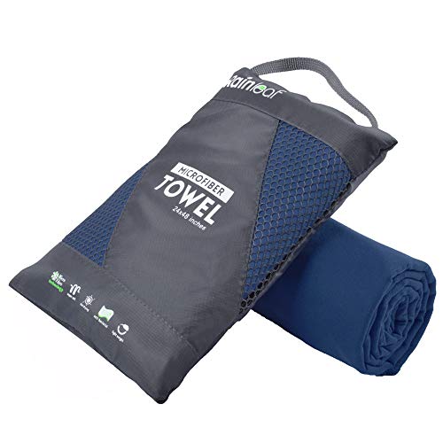 Rainleaf Microfiber Towel Quick Dry Camping & Travel & Gym Towel. Compact - color: Navy Blue, size: 32.00" x 16.00"