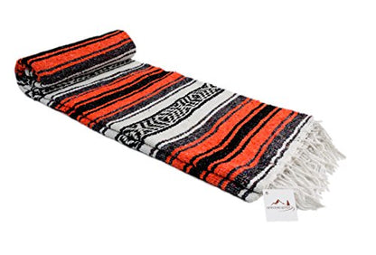 Open Road Goods Mexican Blanket - Authentic Serape Falsa Blanket - Handmade (Orange) - color: Orange