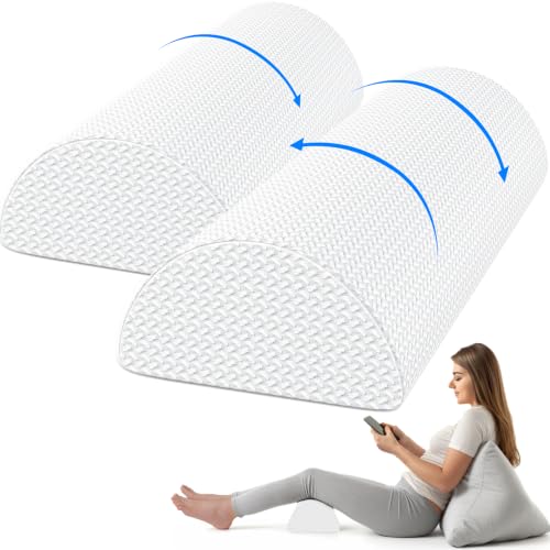 2 Pack Knee Pillow for Back Sleeping Memory Foam Half Moon Bolster Pillow | Under Knee Support, Ankle & Foot Comfort Orthopedic Pillow for Side Sleepers (White, 20.4" x 8" x 4.9") - color: White, size: Standard-2pack