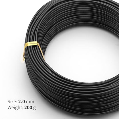 Bonsai Training Aluminum Wire, 2.0mm 12 Gauge Black 200g, Bendable Anodized Craft Wire, Flexible Armature Wire for Bonsai Tree Shaping, DIY Handcraft and Model Making(Black-2.0) - color: Black, size: 12 Gauge