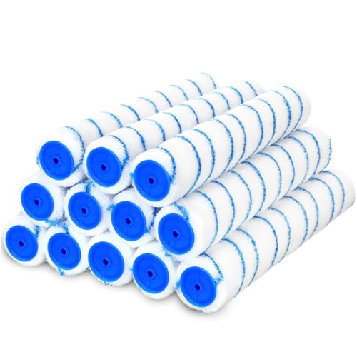 Leumoi 12 Pcs 14 Inch 1/2'' Nap Paint Roller Covers Bulk Microfiber Refill Roller Cover with End Caps Painter Lint Free Paint Kit Home Repair Tools for Most Types of Surfaces - size: 14 Inch 1/2'' Nap
