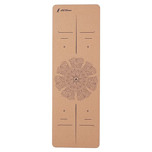AW Fitness Premium Cork Yoga Mat | Extra Thick, Long | Natural Cork & Non-Toxic Rubber | Best for Yoga, Pilates, Exercise | Mandala Meditation Design with Markers (72-Inch x 24-Inch x 5mm Thick)