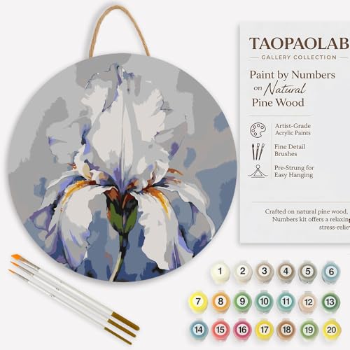 TAOPAOLAB Floral Paint by Numbers Kit for Adults on Wood Board – DIY Purple Iris Flower Wood Craft Painting Kit, 12 in Round, Acrylic Paint Set, Beginner-Friendly, Relaxing Home Decor Gift - color: FM07030