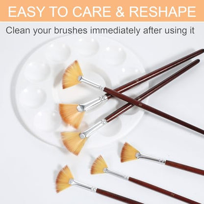 18 Pcs Fan Paint Brushes, Artist Painting Brush Set Professional Soft Anti-Shedding Nylon Brush Wooden Handle Oil Acrylic Brush Suitable for Acrylic Painting, Oil Watercolor Painting