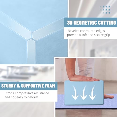 biguphate 2 Pack Yoga Blocks, 3"x6"x9" Beveled Edges Non-Slip, Yoga Bricks - color: 2PACK-369-Sky Blue, size: 9x6x3IN