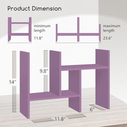 Jerry & Maggie Desktop Organizer Office Storage Rack Adjustable Wood Display Shelf Free Style Double H, Multi-Functional Mini Bookshelf for Desk Natural Stand (Violet) - color: Violet