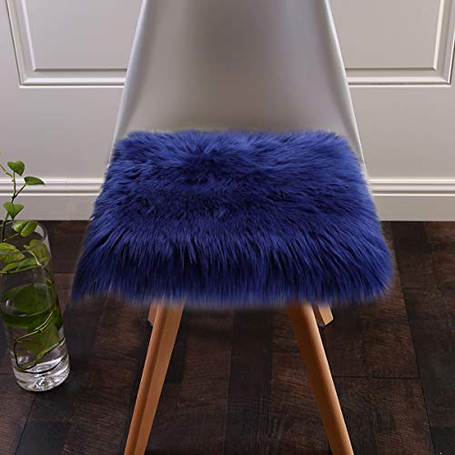Softlife Blue Faux Fur Sheepskin Chair Cover Seat Cushion Pad Super Soft Area Rugs for Living Bedroom Sofa Dorm (1.6ft x 1.6ft, Royal Blue) - color: Royal Blue