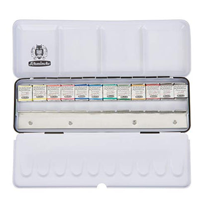 Schmincke - HORADAM AQUARELL Bestseller color box with 12 finest watercolors, 74412097, metal box, painting set, 12 x 1/2 pans, space for 12 additional 1/2 pans