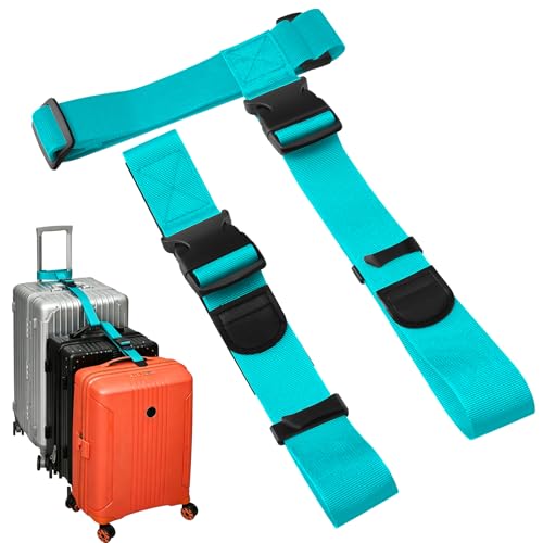 BILIONE 2 Pack Luggage Connector Straps,Connect 3 Suitcases ＆ Add A Bag | Suitcase Straps, Luggage Straps for Suitcases Adjustable Buckle Belt,Suitable for Suitcases from 20 to 32 inches(Blue) - color: Blue, size: 2 Pack