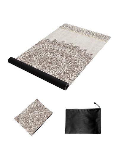 nuveti Printed Travel Yoga Mat 1/16 Inch Thick Non Slip Fitness Workout Mat | with Carrying Bag, Foldable Lightweight Suede & Natural Rubber Yoga Mat for Yoga Pilates and Fitness 72" L x 24" W x 1.5mm - color: YanHuaYu