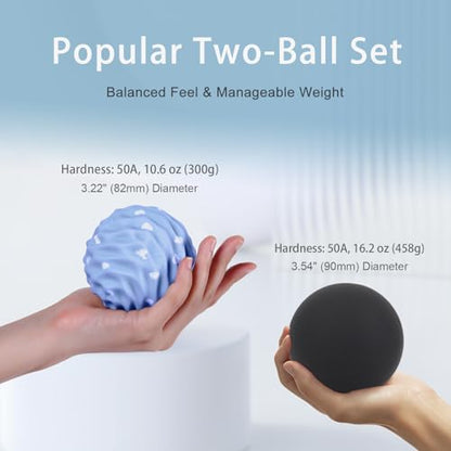 Massage Balls, 2 Pack Firm Silicone Massage Ball Set (Smooth & Textured, 3.54" & 3.22"), Muscle Relaxation, Trigger Point & Myofascial Release for Back, Neck, Shoulder & Foot - style: Smooth & Wave-Texture Set