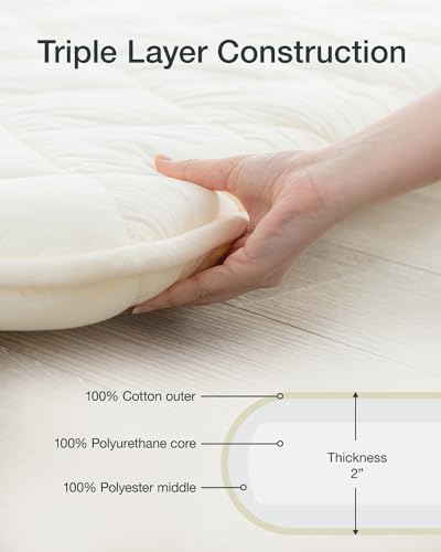FULI Japanese Futon, Full XL Size, White - Foldable Shikibuton Floor Bed | Medium Firm Quilted Cotton Sleeping Pad, Portable Roll-Up Japanese Floor Bed for Guests & Small Spaces, 100% cotton surface - size: Full XL (83"L x 55"W), style: Standard