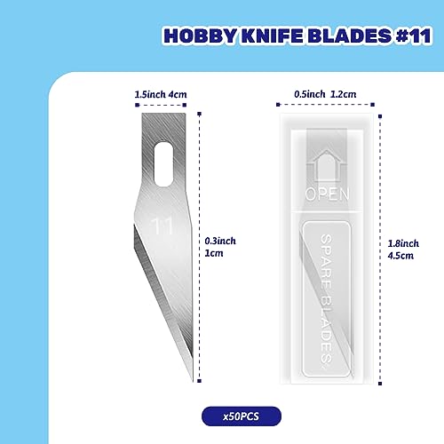 50Pcs #11 Exacto Replacement Blades with Storage Case, SK5 Carbon Steel Precision Hobby Knife Refill Blades for DIT Cutting, Carving, Trimming, Scrapbooking Crafting - color: #11 Exacto Replacement Blades (Silver)
