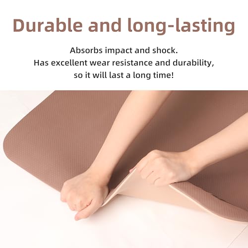 PAIDU POE Yoga Mat （10mm）Extra Thick Fitness Mat 72"x24" with Carry Strap | Non-slip, tear-resistant and suitable for all ages, perfect for yoga, Pilates, home gym and full-body workouts. - color: Brown+Apricot