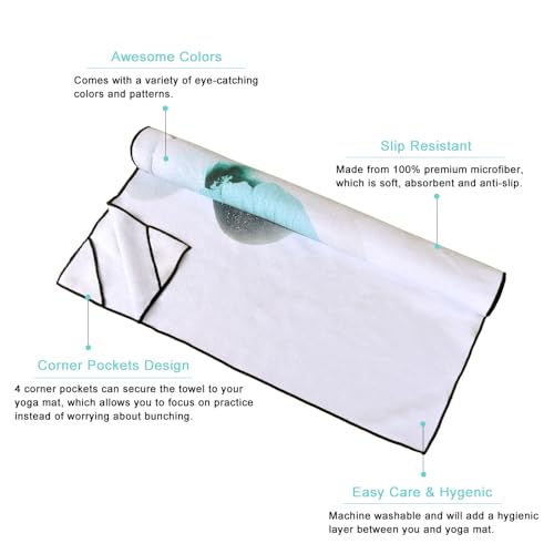 QiyI Hot Yoga Towel with Grip Dots, Non Slip, 70"x26", Blue White Flowers - color: Pebbles & Blue White Flowers, size: 70"x26"