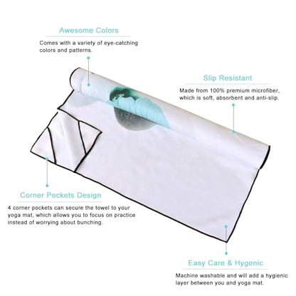 QiyI Hot Yoga Towel with Grip Dots, Non Slip, 70"x26", Blue White Flowers - color: Pebbles & Blue White Flowers, size: 70"x26"