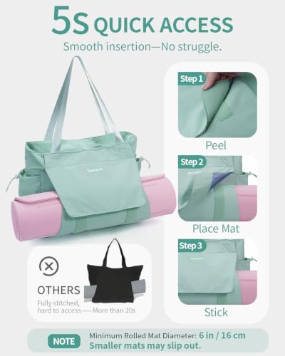 sportsnew Yoga Mat Bag Waterproof Tote Gym Bag Mat Carrier W/Wet Pocket - color: Mint Green