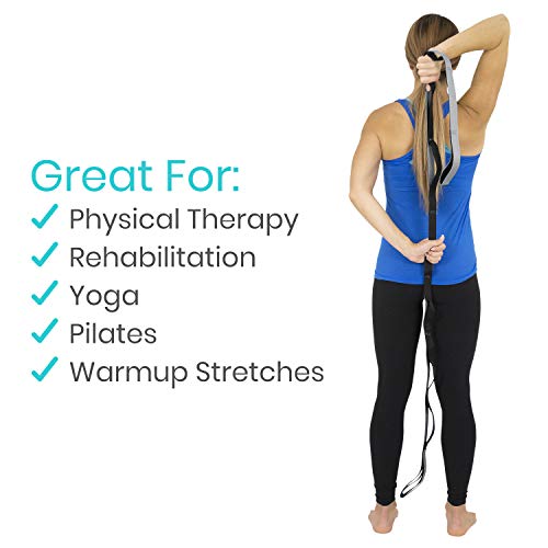 Vive Stretch Strap (75" - 10 Loops) - Leg Stretch Band to Improve Flexibility - Stretching Out Yoga Strap - Exercise and Physical Therapy Belt for Rehab, Pilates and Gymnastics with Guide Book - color: Gray