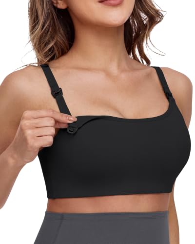 G4Free Barefeel Nursing Bras for Breastfeeding Seamless Maternity Bra | Wirefree, U Back, Removable Pads, Built-in Support Band, One-handed Clips, Adjustable Straps, for Sleep, Yoga or Postpartum - color: Black, size: X-Small