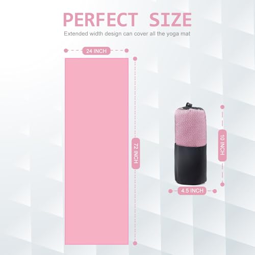 Eunzel 2 Pack Hot Yoga Towel, Non-Slip Yoga Mat Towel with Grip Dots Stickyfiber Sweat Absorbent Towel for Hot Yoga, Pilates and Workout 72" x 24", Pink - color: Pink