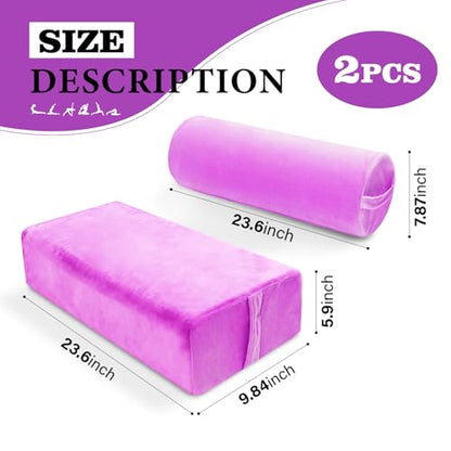 JZHLLA 2 PCS Yoga Bolster Pillow Set Washable Velvet Cover Meditation Bolster with High Density Foam and Carry Handle Rectangular and Cylinder Bolsters for Restorative Yoga