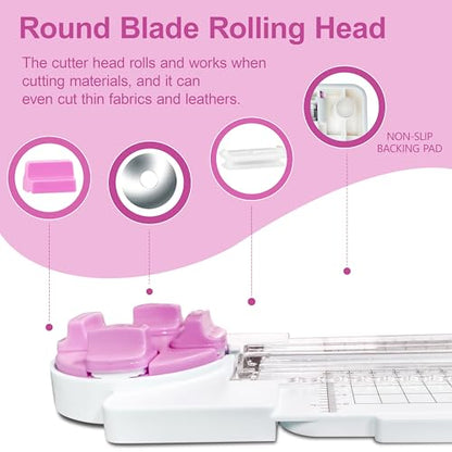 4 in 1 Paper Cutter, A4 Sliding Rotary Trimmer for Crafts, Pink | 4 in 1 Paper Cutter, A4 Rotary Trimmer with Sliding Blade, Pink - color: Pink