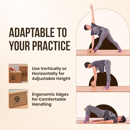 MHW - LIVE WELL Cork Yoga Block – Natural Anti-Slip Yoga Block for Stability & Deepening Poses - 9x6x3 Inches, Single (Cork, Pack of 2)