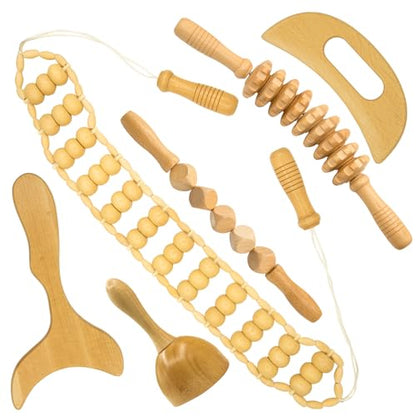 6-in-1 Wood Therapy Massage Tools & Lymphatic Drainage Massager Kit - Maderoterapia Wooden Body Sculpting Set for Anti-Cellulite, Muscle Pain Relief, Body Contouring, Shaping