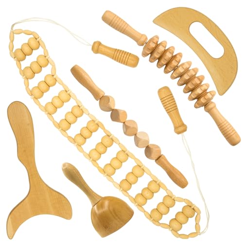 6-in-1 Wood Therapy Massage Tools & Lymphatic Drainage Massager Kit - Maderoterapia Wooden Body Sculpting Set for Anti-Cellulite, Muscle Pain Relief, Body Contouring, Shaping