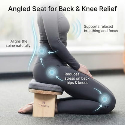Yogikuti Folding Meditation Bench, Purple | Removable Cushion, Wooden Seiza Kneeling Stool, Ergonomic Meditation Seat, for Home & Yoga Studio, Comfortable Posture (Grey) - color: Grey