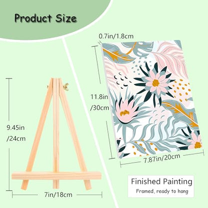 Lanzeyo 4 Pcs Paint by Numbers Kits for Adults Framed Canvas with Wooden Easel DIY Impressionist Flowers Oil Paintings Kits Paint by Numbers on Canvas Wall Art (8x12 inch) - color: 01 Flower