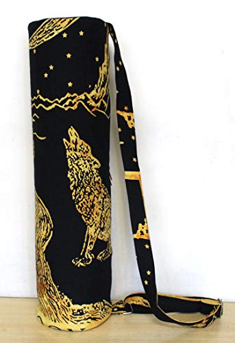 INDIAN CRAFT CASTLE ICC Yoga Mat Bag Carrier Full-Zip Exercise Yoga Mat Carry Bag for Women Men with Multi-Functional Storage Pockets and Adjustable Shoulder Strap 26X6 Inches - style: Crying Wolf Yellow