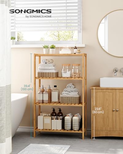 SONGMICS 4-Tier Bamboo Shelf, Freestanding Bathroom Storage Rack - color: Light Bamboo, size: 4 Tiers (10.2"D x 23.6"W x 39.4"H)
