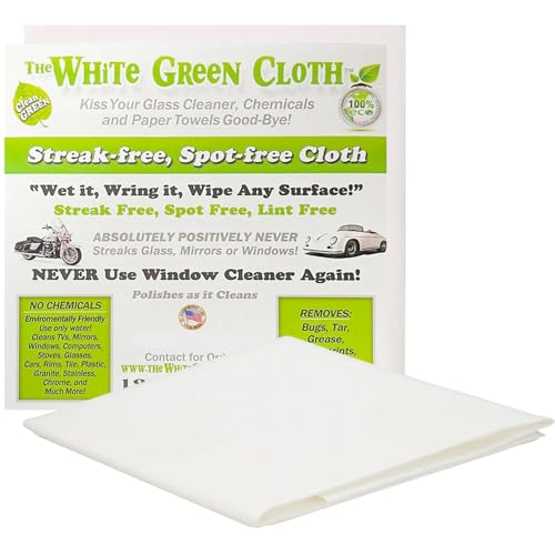 The White Green Cloth 1-Pack Reusable Cleaning Cloth for Streak-Free Windows, Mirrors & All-Purpose Cleaning – Chemical-Free, Absorbent, Non-Abrasive, 16" x 16" White Cleaning Rag, Made in the USA
