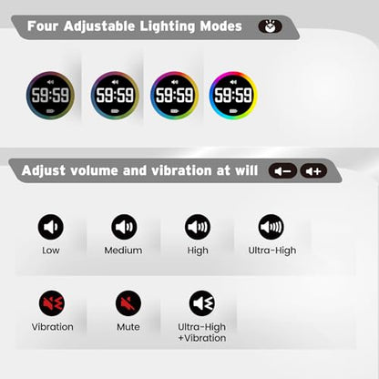 Smart FILP Pomodoro Timer 3/5/10/25/30/60min Preset, Silent & Sound Alarm - color: Real Black