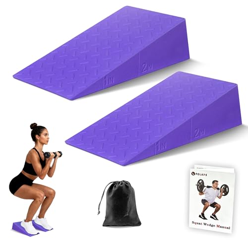 Folaps Squat Wedge Block with Guide for Heel Elevated Squat Weightlifting Slant Board for Squats with Carry Bag to Improve Mobility Balance and Strength Performance - color: Purple