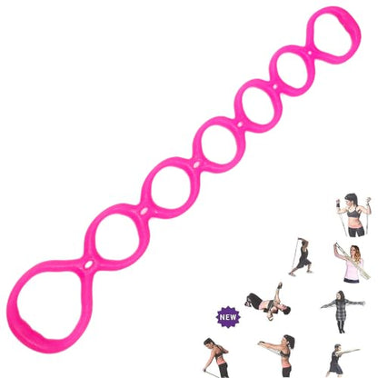7 Ring Stretch Resistance Exercise Band, Miracle Miles Band, Yoga Stretching, Arm, Shoulders Foot, Leg Fitness Home Gym Physical Therapy Band - color: Pink