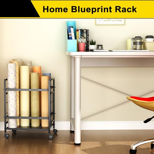GIOTORENT Blueprint Storage Rack, Blueprint Holder with Wheels, Used for Storing Map/Poster/Blueprint/Architectural Construction Plan, 12 Slots, 2 Brakes, Silent Wheel for Home, Office, School(Black) - style: 12 Slots - Black