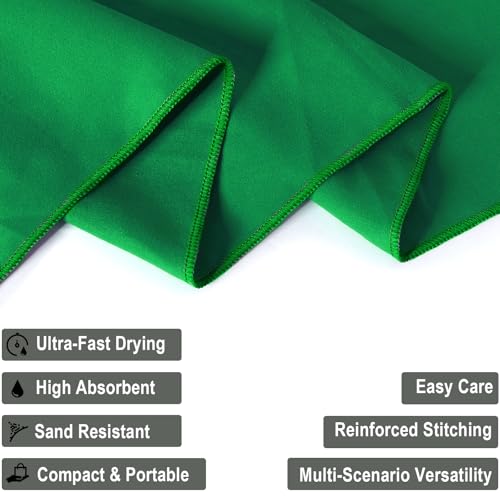 Your Choice Quick Dry Towel - Super Absorbent Microfiber for Gym, Travel, Camping | Ultra Compact & Lightweight - color: Green, size: S (16 x 32" 2Pack)