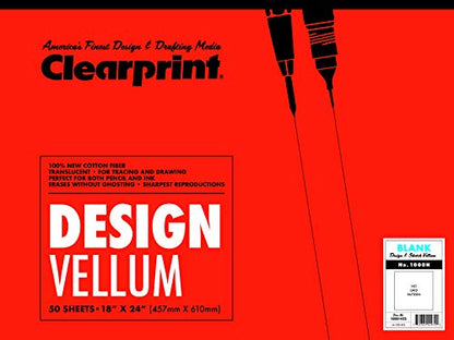 Clearprint 18" x 24" 1000H Design Vellum Pad, 16 lb., 100% Cotton, 50 Sheets, 1 Each