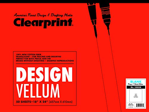 Clearprint 18" x 24" 1000H Design Vellum Pad, 16 lb., 100% Cotton, 50 Sheets, 1 Each