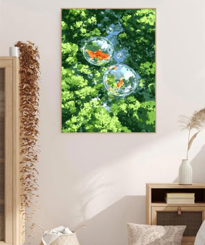 ZRIZQ Paint by Numbers Kit for Adults Beginner,Forest Goldfish,16x20 | Full set with wooden brushes,rolled canvas,rich paints.Calming activity.Beginner friendly.Just open and paint. - color: 16"X20"Rolled Canvas-Landscape 3